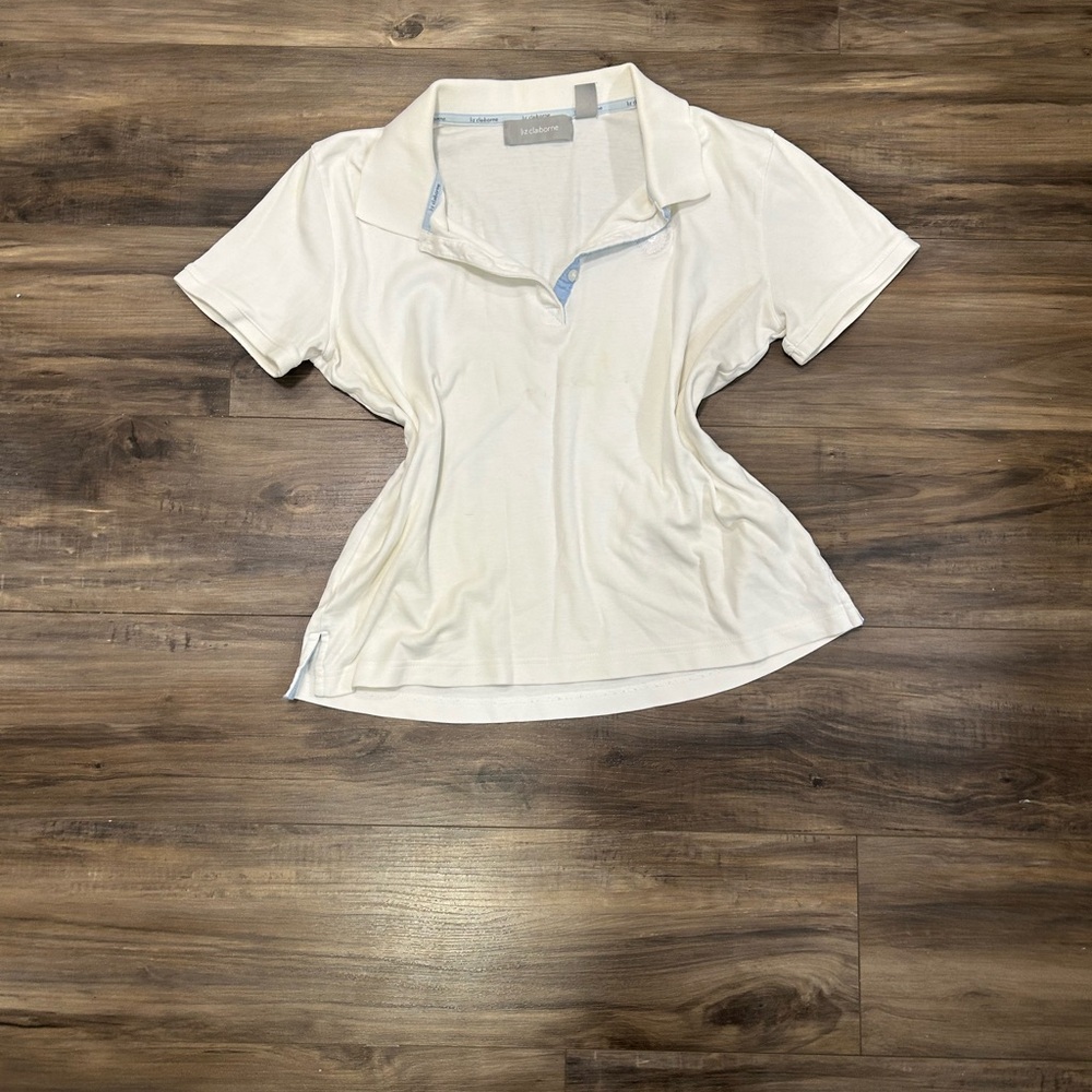 Liz Claiborne White Fitted Polo Button Down Shirt